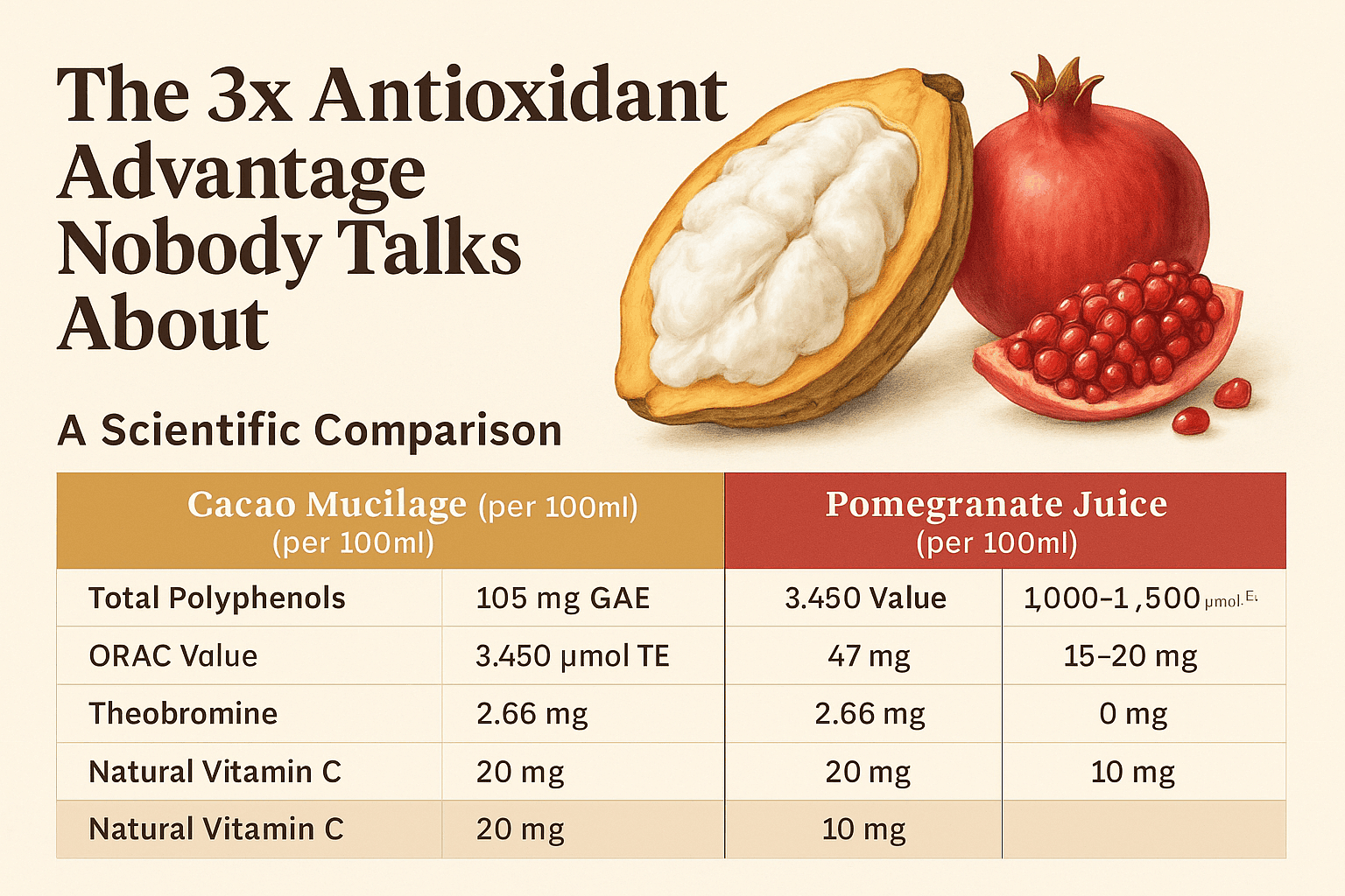 Cacao Mucilage vs Pomegranate: The Real Antioxidant Data